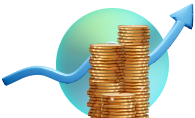 ilustración de torre de monedas con flecha indicando crecimiento