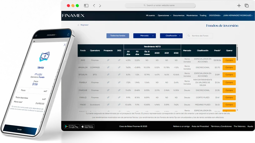 Imágenes de las vistas del producto Fondos en navegador web y aplicación móvil